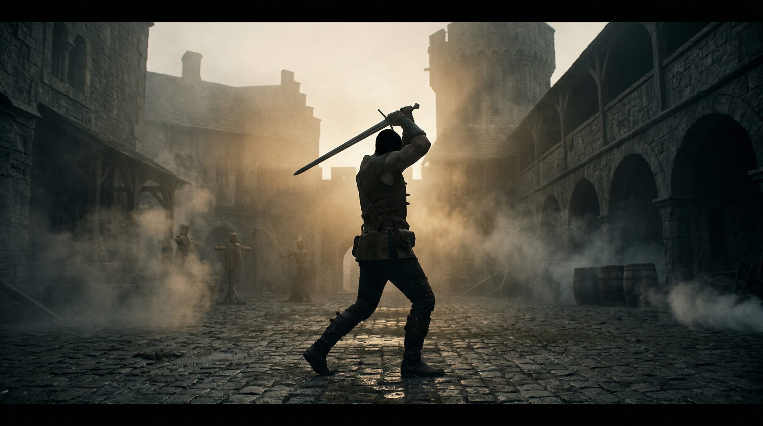 Entraînement fonctionnel guerrier sabre inspiration Witcher Henry Cavill