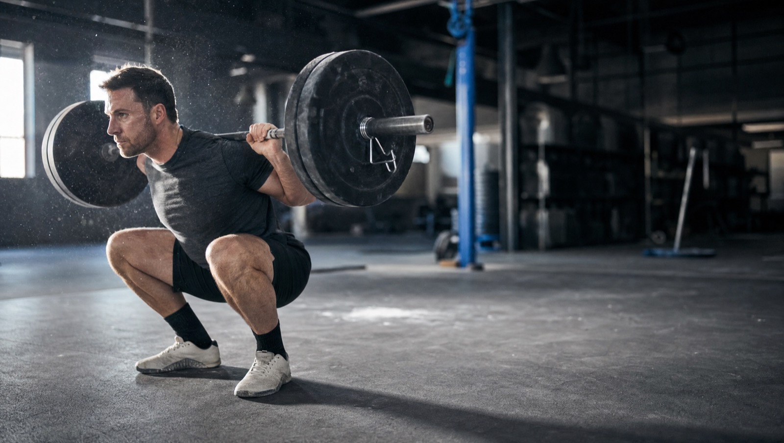 Squat barre en salle de sport, programme de musculation full body